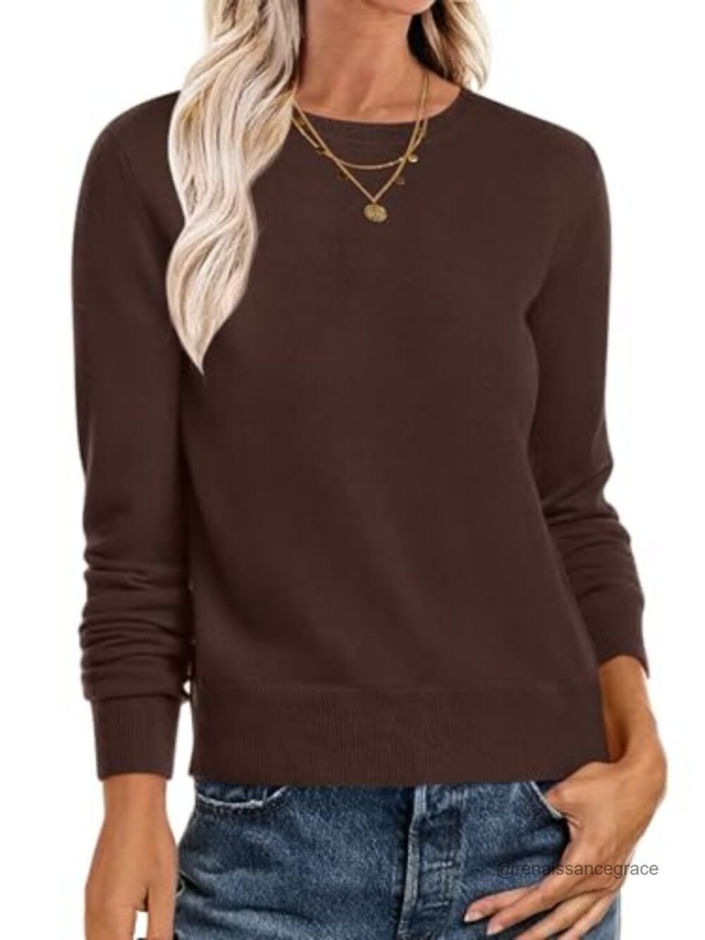 Women's Crewneck Pullover Sweater Long Sleeve Acrylic Blend Lightweight